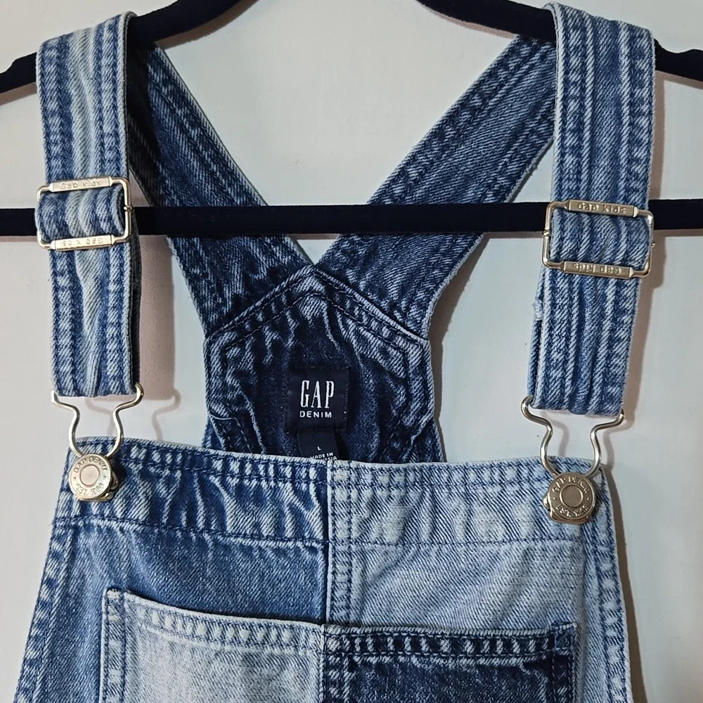 GAP Girl's Denim Shortalls Size L 10  Jean‎ Overall Shorts Patchwork Colorblock